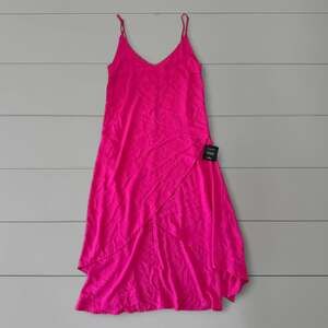Lulus Hot Pink Asymmetrical Midi Dress with Adjustable Straps, Size M - NWT